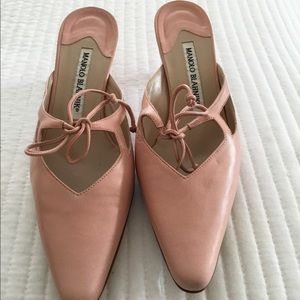 Manolo Blahnik pink kitten heel slides